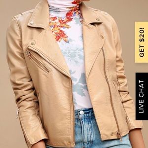 City of Dreams Light Tan Vegan Leather Moto Jacket